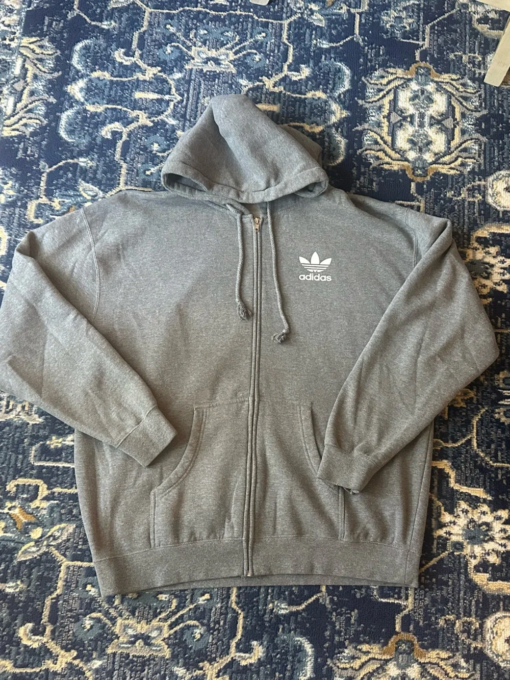 adidas Gray Full-Zip Hooded Sweatshirt with Trefoil